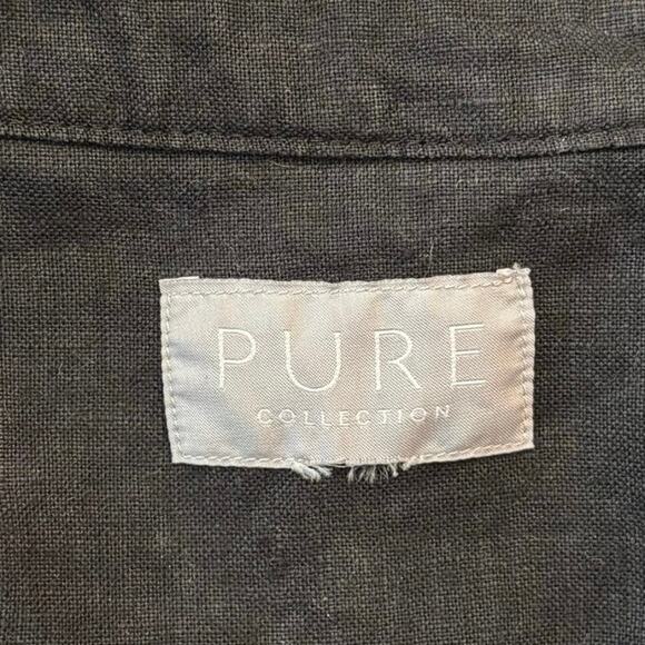 Pure Collection Size L 100% Linen Button Up Shirt Long Sleeves Tie Front Black - Picture 3 of 5